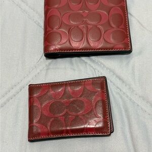 Coach Embossed Red Leather wallet Set